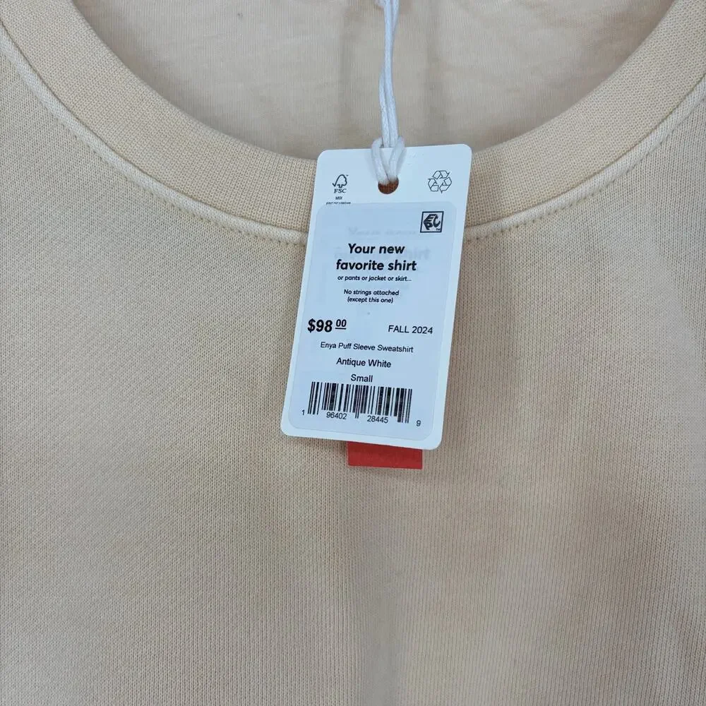 Marine Layer Enya Puff Sleeve Sweatshirt Antique White Women's Small NWT - Picture 5 of 10